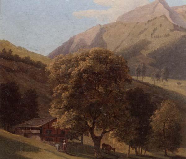 unknow artist A mountainous landscape with a maid before a chalet in a valley France oil painting art